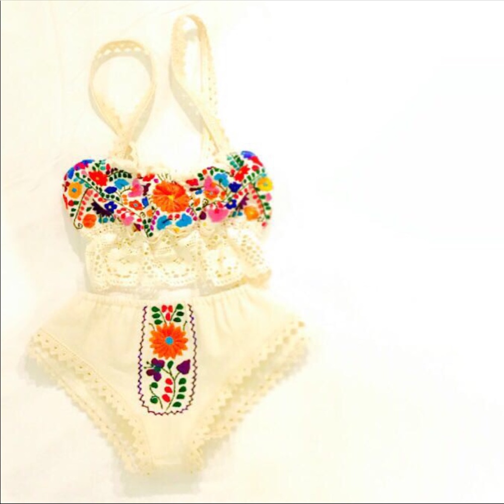 Mexican Lingerie Embroidered Bra Top Bottom